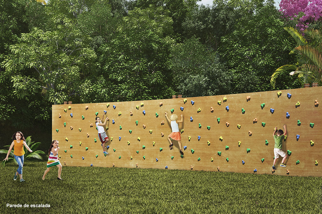 Crianças escalando parede de escalada